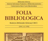 Ukazał się nowy tom "Folia Bibliologica", vol....