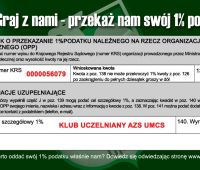 Prosimy o przekazanie 1% podatku na uczelniany klub AZS UMCS