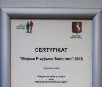 Certyfikat "Miejsce Przyjazne Seniorom" 2018...