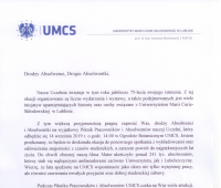 Zaproszenie Rektora UMCS - list do absolwentów