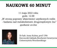 Naukowe 60 minut: dr hab. Anna Kulma, prof. UWr