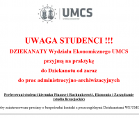 Dziekanat WE UMCS zaprasza na odbycie praktyk studenckich