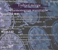 Harmonogram warsztatów, 10-14 marca
