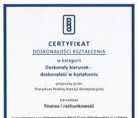 Certyfikat Doskonałości Kształcenia dla kierunku finanse...