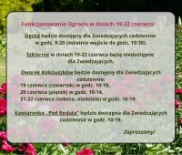 Funkcjonowanie Ogrodu w dniach 19-22 czerwca