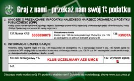 Prosimy o przekazanie 1% podatku na uczelniany klub AZS UMCS