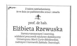 Nekrolog prof. dr hab. Elżbiety Rzewuskiej