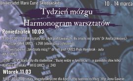 Harmonogram warsztatów, 10-14 marca