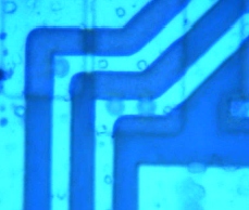 Zdjęcie fragmentu chipa typu EPROM wykonane kamerą CCD w powiększeniu 1000 x