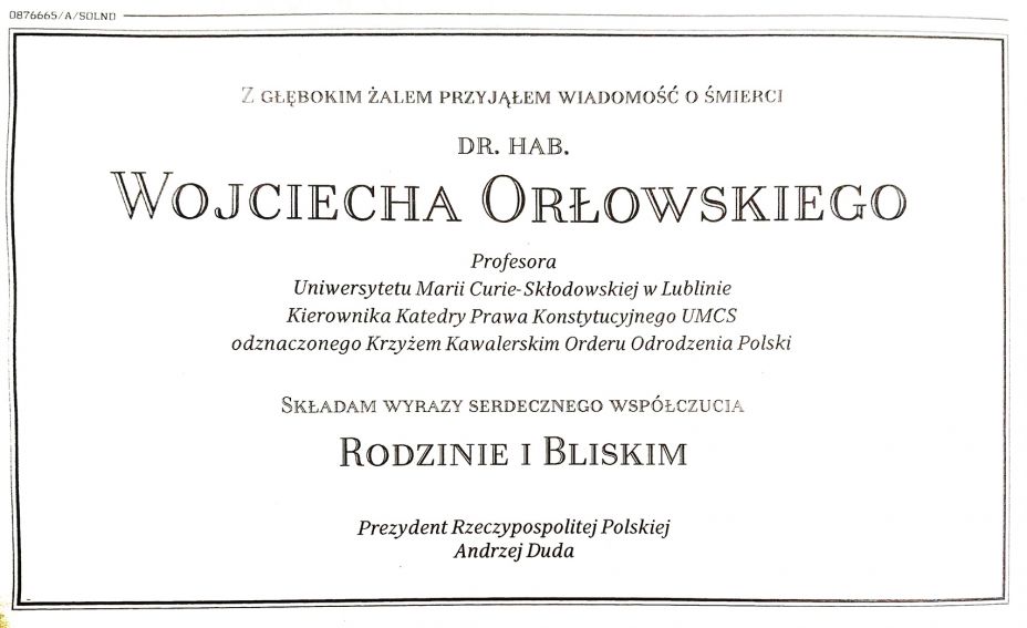 Śp. dr hab. Wojciech Orłowski, prof. UMCS - pożegnanie