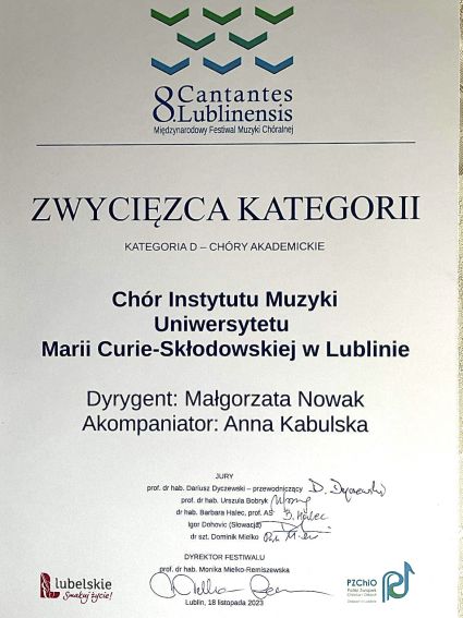 Cantantes Lublinensis - sukces Chóru Instytutu Muzyki UMCS