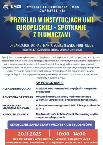 Spotkanie z tłumaczami z instytucji UE - 20.11.2023