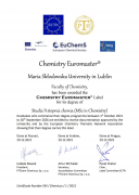 Certyfikat Chemistry Euromaster ECTN, Wydział Chemii UMCS...