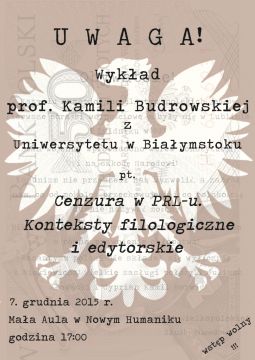 Wykład prof. Kamili Budrowskiej "Cenzura w PRL-u"