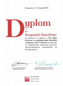 Nagroda dla dr Krzysztofa Snarskiego 