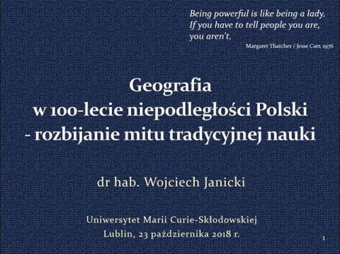 „Geografia w 100-lecie niepodległości Polski” - wykład