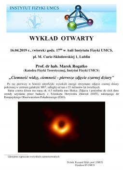 Pierwsze zdjęcie czarnej dziury - wykład prof. Marka...