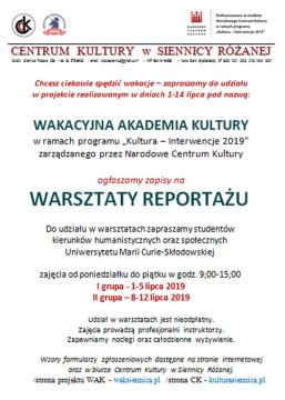 Wakacyjna Akademia Kultury – warsztaty reportażu
