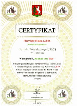 Certyfikat uczestnictwa w Programie "Rodzina Trzy...