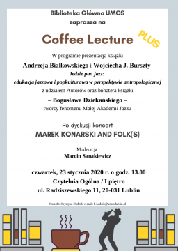Coffee Lecture oraz koncert jazzowy (23.01.)