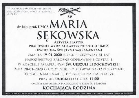 Uroczystości pogrzebowe Śp. dr hab. Marii Sękowskiej,...