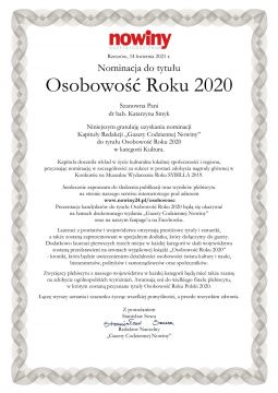 prof.dr hab. Katarzyna Smyk nominowana w plebiscycie na...