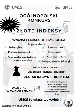 Konkurs ,,Złote Indeksy Wydziału Pedagogiki i Psychologii...
