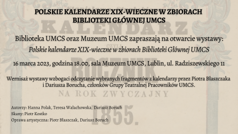 Wystawa "Polskie kalendarze XIX-wieczne w zbiorach...