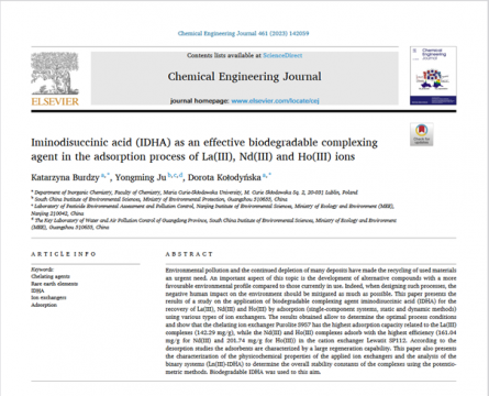 Publikacja w czasopiśmie „Chemical Engineering Journal” 