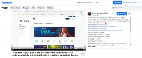 Video manual on how to register in UMCS recruitment website
