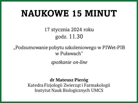 Naukowe 15 minut: dr Mateusz Pieróg