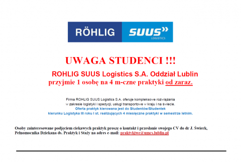 Oferta praktyk w ROHLIG SUUS Logistics S.A.