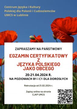 Egzamin certyfikatowy z języka polskiego (kwiecień 2024)...
