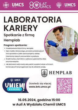 Laboratoria kariery - spotkanie z firmą Hemplab (16 maja)