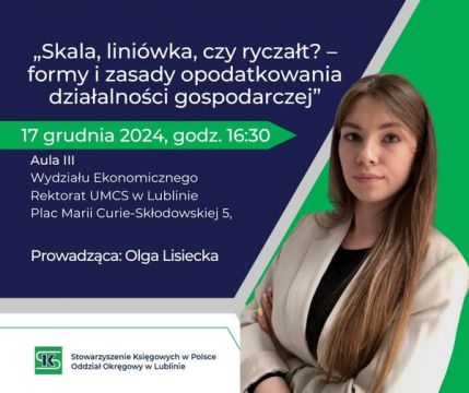 Klub Młodego Księgowego i Finansisty zaprasza na wykład:...