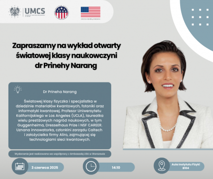 Dr Prineha Narang z wizytą na UMCS | zaproszenie na wykład
