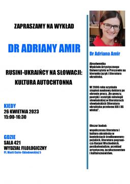 Wykład dr Adriany Amir z Uniwersytetu Preszowskiego