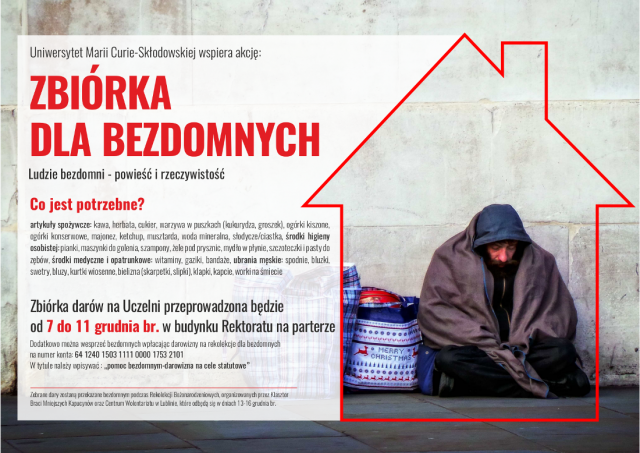 Plaka informujący o zbiórce na rzecz osób bezdomnych