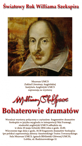 Plakat wystawy „William Shakespeare. Bohaterowie dramatów”