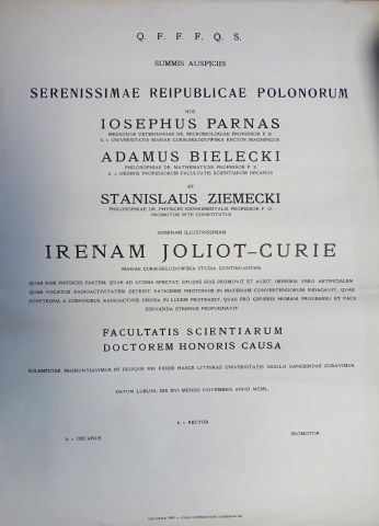 Dyplom honoris causa Irèny Joliot-Curie. Źródło: Archiwum UMCS