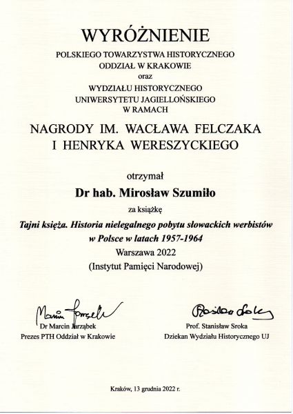 Wyróżnienie Nagroda im. Wacława Felczaka i Henryka Wereszyckiego.jpg