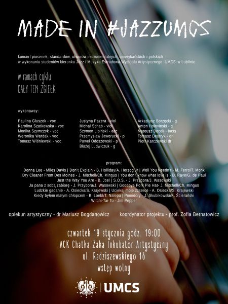 Made in #jazzUMCS - plakat koncertu 19 stycznia 2017